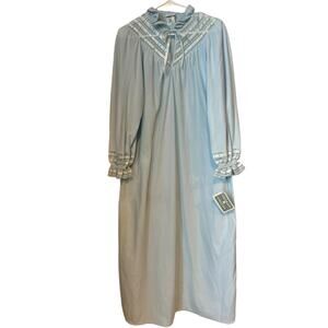 NWT Vintage Gilligan & O’Malley ruffled lace ribbon Long Blue Nightgown Size S